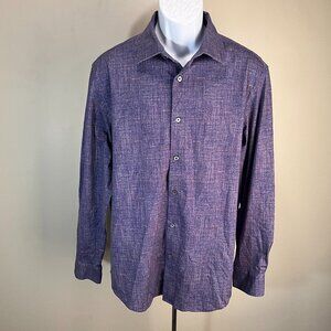 BUGATCHI Men's blue and tan Comfort Stretch long sleeve shirt Large L EUC
